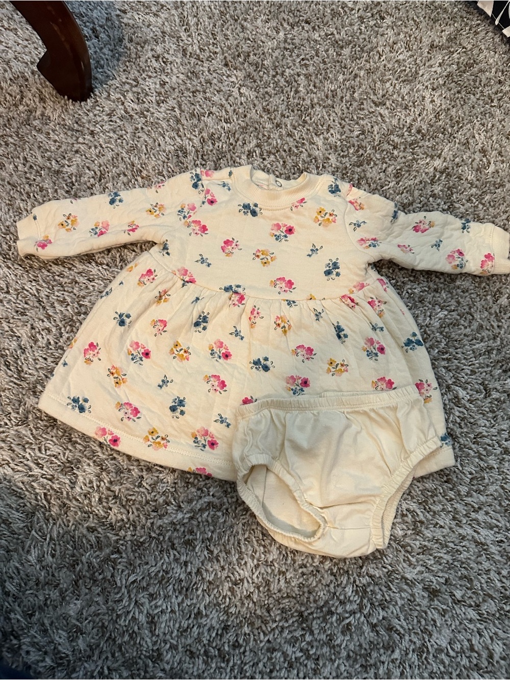 Carter's Cream Floral Long-Sleeve Dress with Bloomer Set